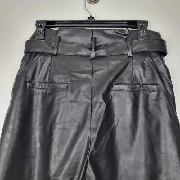 NWT Lucy Paris Faux Leather Paperbag-Waist Pants in Black - Picture 8 of 13